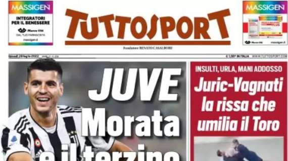 L'apertura di Tuttosport: "Juve, Morata e il terzino". Se parte Alex Sandro, spunta Raum
