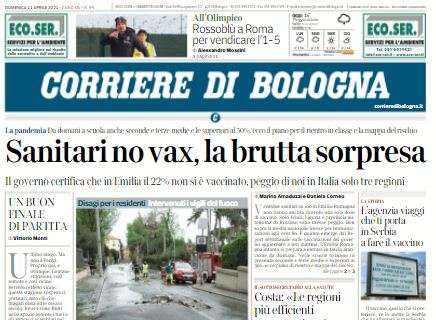 Corriere di Bologna in taglio alto: "Rossoblù a Roma per vendicare l'1-5 (dell'andata)"