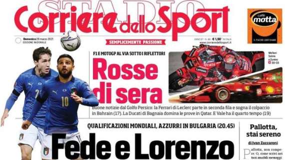 L'apertura del Corriere dello Sport con Chiesa e Insigne: "Fede e Lorenzo, quasi amici"
