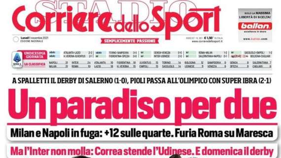 L'apertura del Corriere dello Sport su Napoli e Milan: "Un paradiso per due"