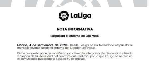 LaLiga risponde: "Interpretazione fuori contesto di Messi, la clausola da 700 milioni è valida"