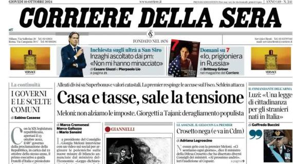 Il Corriere della Sera in prima pagina sul caso ultras: "Simone Inzaghi ascoltato dai pm"