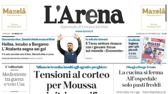 L'Arena in taglio alto: "Hellas, incubo a Bergamo. L'Atalanta segna sei gol"