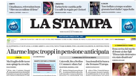 La Stampa: "Toro beffato a tempo scaduto dall'Empoli, granata fuori dalla Coppa Italia"