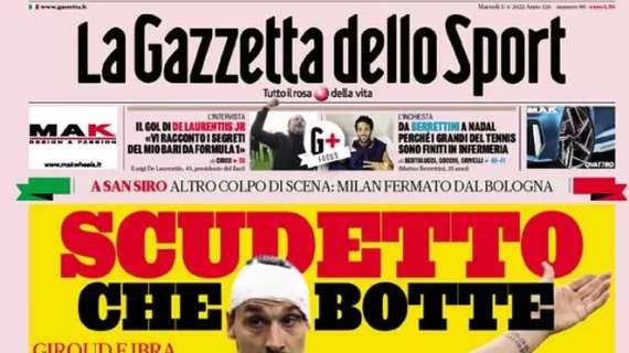 L’apertura odierna de La Gazzetta dello Sport sulla corsa al titolo: “Scudetto, che botte”