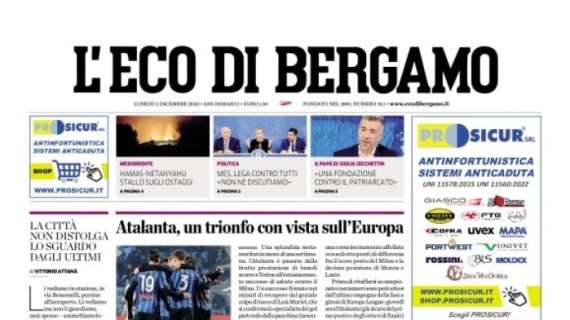 L'Atalanta batte il Milan, la prima pagina de L'Eco di Bergamo: "Trionfo con vista sull'Europa"