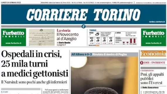 La prima pagina del Corriere di Torino: "Il Monza passeggia sulla Juventus"