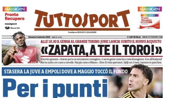 La prima pagina di Tuttosport sulla Juventus: "Per i punti, per l'onore"