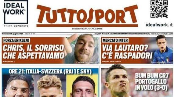 La doppia apertura di Tuttosport: "Italia, tris per il bis" e "CR7, due gol da Champions"