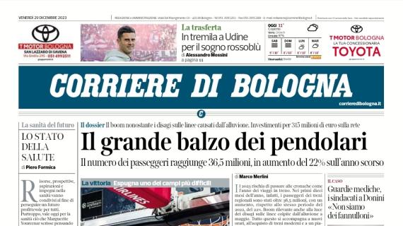 L'apertura del Corriere di Bologna: "In tremila a Udine per il sogno rossoblù"