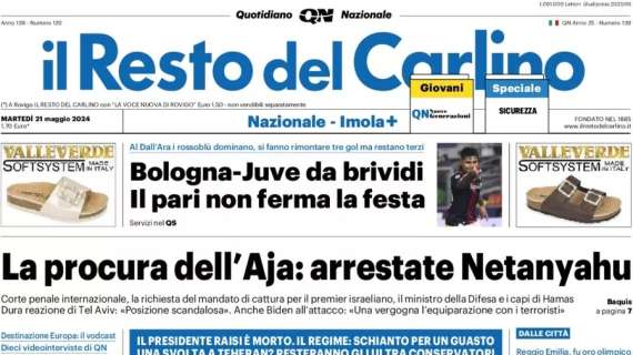 Bologna-Juve da brividi, Il Resto del Carlino intitola: "Il pari non ferma la festa rossoblù"