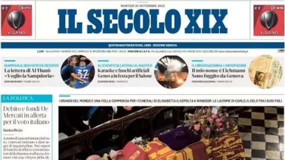 Il Secolo XIX titola in taglio alto: "La lettera di Al Thani: 'Voglio la Sampdoria'"