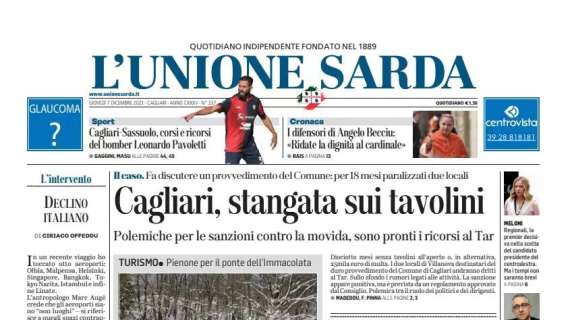 Il Cagliari aspetta il Sassuolo, l'apertura de L'Unione Sarda: "Corsi e ricorsi di Pavoletti"