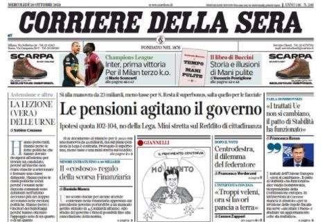 Corriere della Sera, Champions: "Inter, prima vittoria. Per il Milan terko ko"