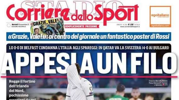 Italia agli spareggi, l'apertura del Corriere dello Sport: "Appesi a un filo"