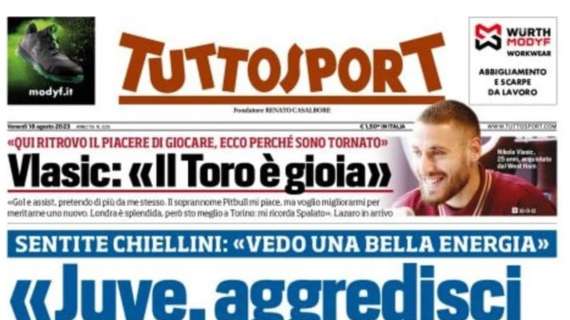 Tuttosport apre con un'intervista a Chiellini: "Juve, aggredisci lo scudetto"