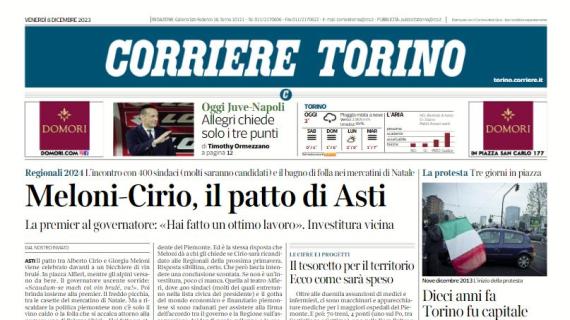 Il Corriere di Torino parla di Juventus-Napoli: "Allegri chiede solo i tre punti"