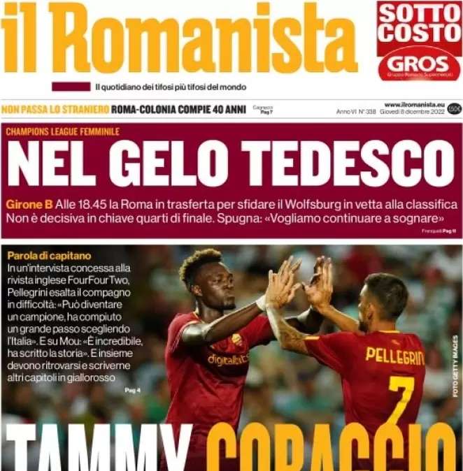 Il Romanista su Abraham in difficoltà e le parole di Pellegrini in sua difesa: “Tammy coraggio”