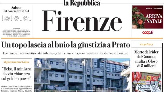 La prima pagina de La Repubblica (Firenze): "Le speranze non si comprano al calciomercato"