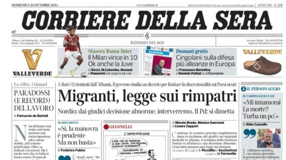 Corriere della Sera in taglio alto: "Il Milan vince in 10, ok anche la Juve"