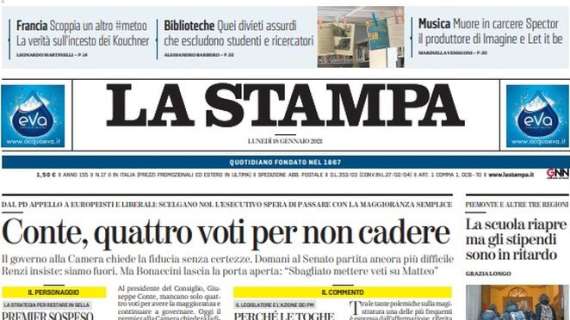 L'apertura de La Stampa: "L'Inter ferma la Juve, il Toro cambia allenatore"