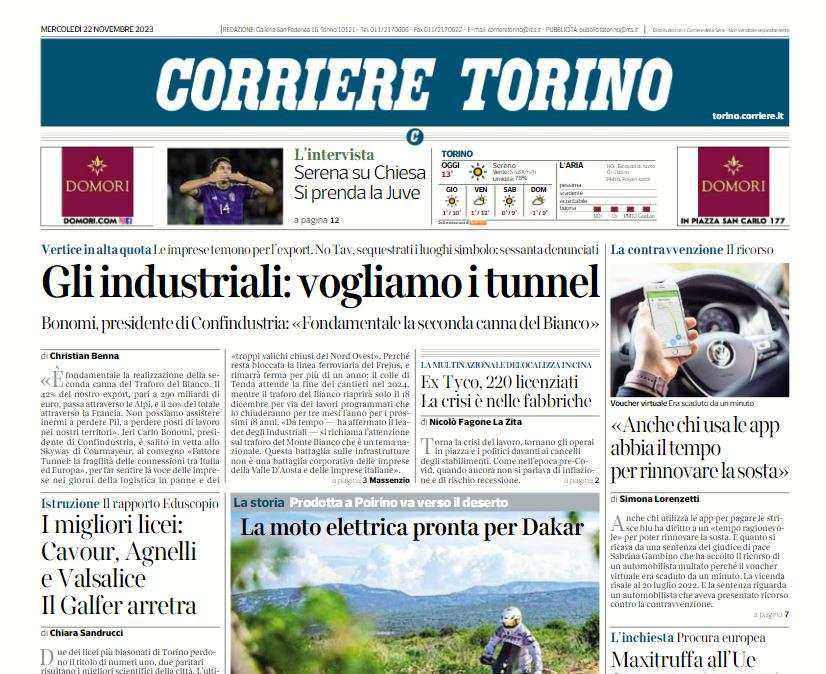 Il Corriere di Torino apre con le parole di Serena su Chiesa: "Si prenda la Juve"