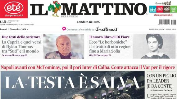 Il Mattino in apertura dopo il pareggio in casa dell'Inter: "Napoli, la testa è salva"