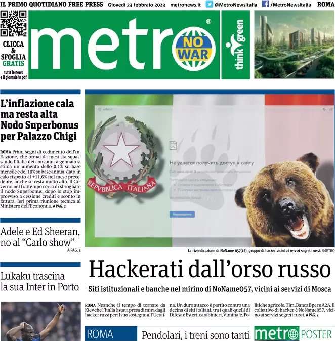 Metro in prima pagina dopo il trionfo nerazzurro: “Lukaku trascina la sua Inter in Porto”