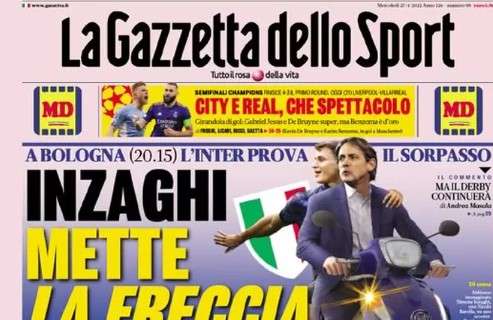 L'apertura de La Gazzetta dello Sport prima di Bologna-Inter: "Inzaghi mette la freccia"
