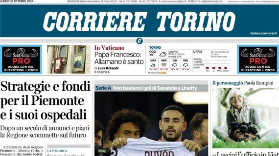 L'apertura polemica del Corriere di Torino: "Infortuni e sviste arbitrali, il Toro cade"