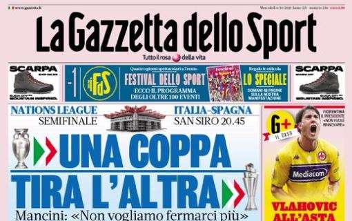L'apertura de La Gazzetta dello Sport sull'Italia: "Una coppa tira l'altra"