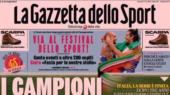 L'apertura de La Gazzetta dello Sport sulla sconfitta azzurra: "I campioni restiamo noi"