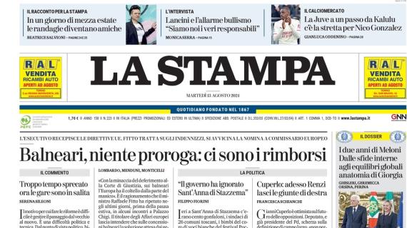 Juve senza freni. La Stampa in prima pagina: "Kalulu a un passo, stretta per Nico Gonzalez"