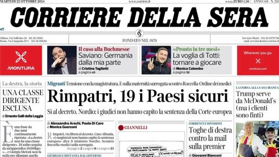 "Pronto in tre mesi". Corriere della Sera intitola: "La voglia di Totti, tornare a giocare"