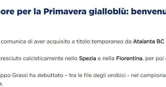UFFICIALE: Hellas Verona, dall'Atalanta arriva in prestito il difensore 2003 Grassi