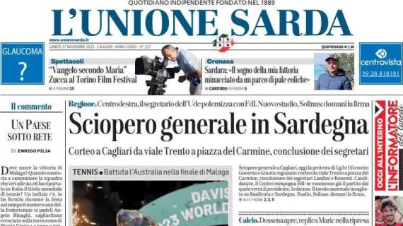L'Unione Sarda in prima pagina: "Cagliari, un pareggio contro un buon Monza"