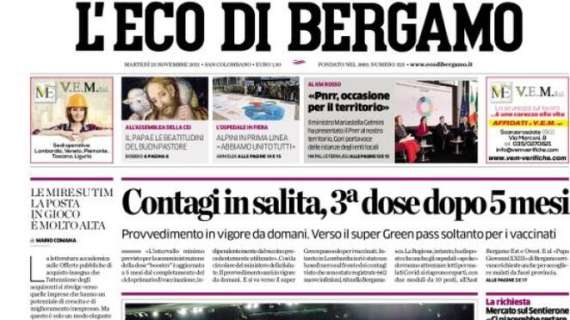 L'Eco di Bergamo in apertura: "L'Atalanta cerca i punti per ipotecare gli ottavi"