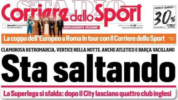 Corriere dello Sport in apertura: "Clamorosa retromarcia, la Superlega si sfalda"