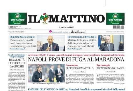 Il Mattino in prima pagina apre sugli azzurri: "Napoli, prove di fuga al Maradona"