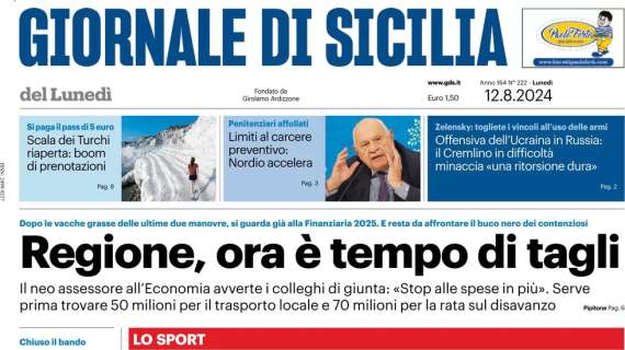 L'apertura di oggi del Giornale di Sicilia: "Palermo, che inizio: sbancata Parma"