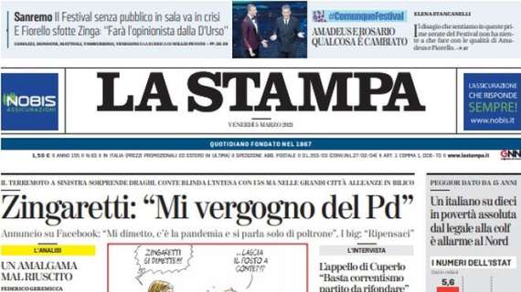 L'apertura odierna de La Stampa sul balzo scudetto dell'Inter: "Lo strappo"