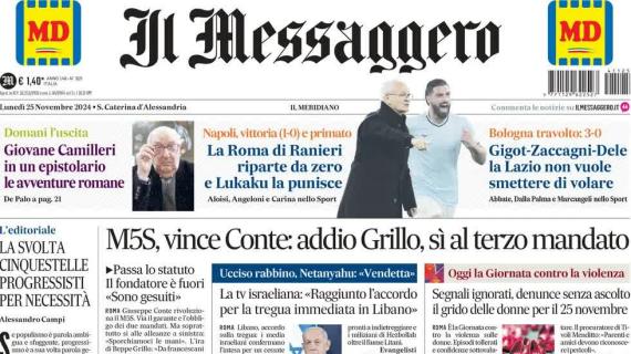 Il Messaggero apre sulle romane: "La Lazio continua a volare, Roma punita da Lukaku"