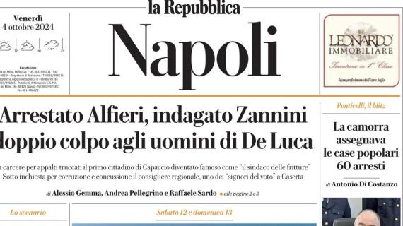 La prima pagina de La Repubblica (Napoli): "Conte e Lukaku tentano la fuga. Maradona pieno"