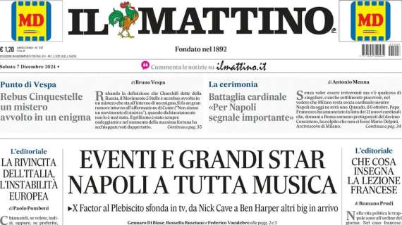 Il Mattino in prima pagina: "De Laurentiis: 'Io sto con Conte, ha fatto bene'"