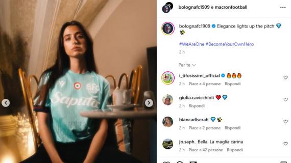 Bologna, presentata la terza maglia: "Raffinato fondo azzurro che simboleggia Il Nettuno"