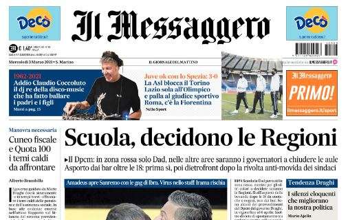 Il Messaggero: "La Asl blocca il Torino. Lazio sola all'Olimpico e palla al giudice sportivo"