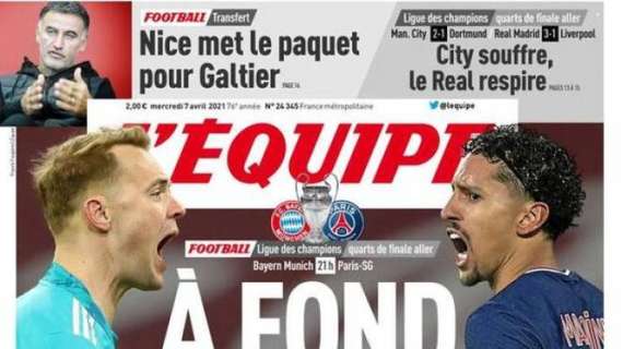 L'apertura de L'Equipe sulla resa dei conti Bayern-PSG: "A tutta velocità"
