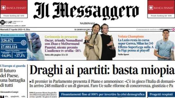 Il Messaggero: "La Lazio resta in corsa, super Correa e il Milan va ko per 3-0"