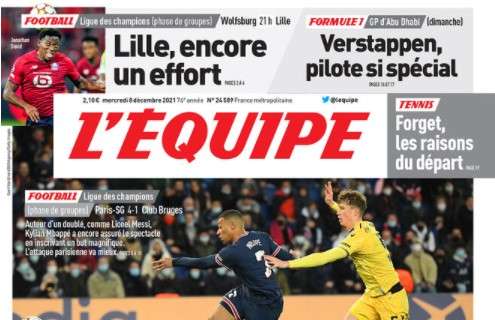 L'Equipe dopo il 4-1 del PSG e le due reti a testa di Mbappé e Messi: "Doppia dose"
