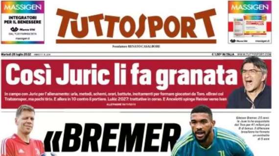 Tuttosport apre con le parole di Wojciech Szczesny: "Bremer è una bestia"